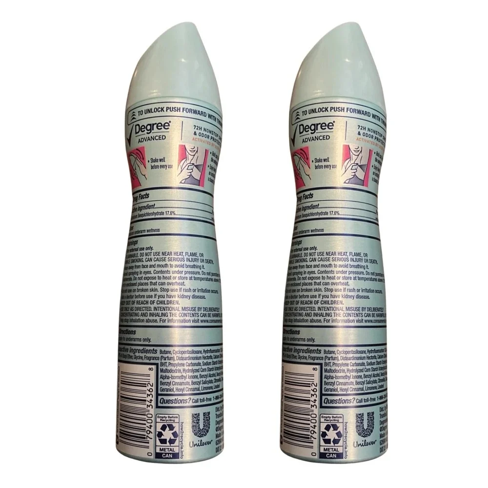 Degree Advanced 72H Sheer‎ Powder Dry Spray Antiperspirant Deodorant Lot of 2